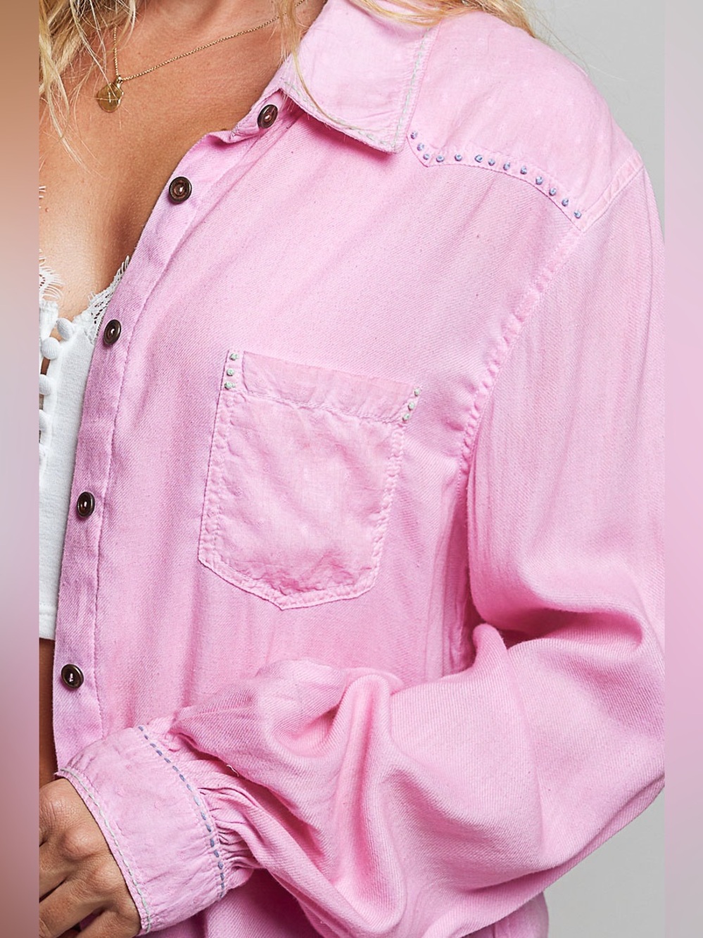 POL Washed Textured Cotton Western Button Front Shirt - Picture 2 of 7